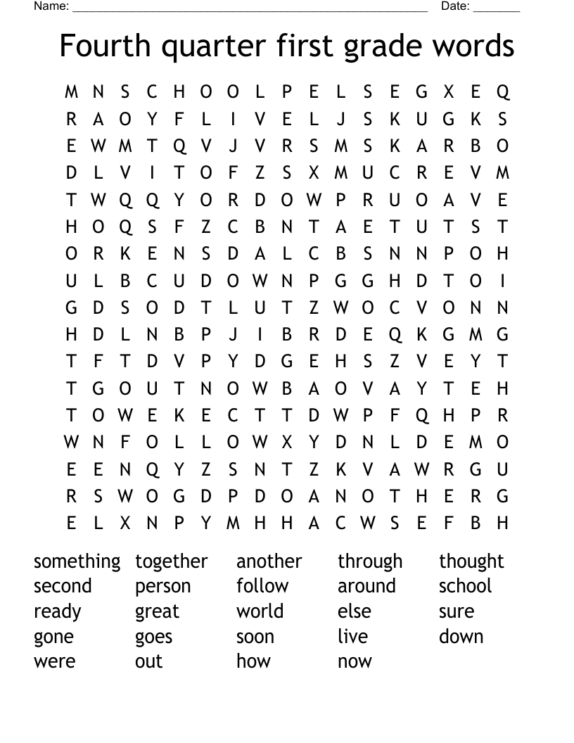 Fourth quarter first grade words Word Search