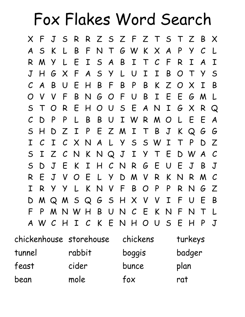 Fox Flakes Word Search