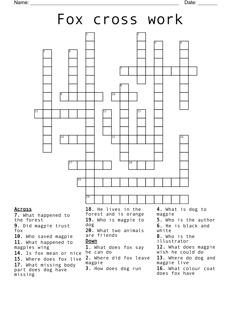 Fox cross work  Crossword