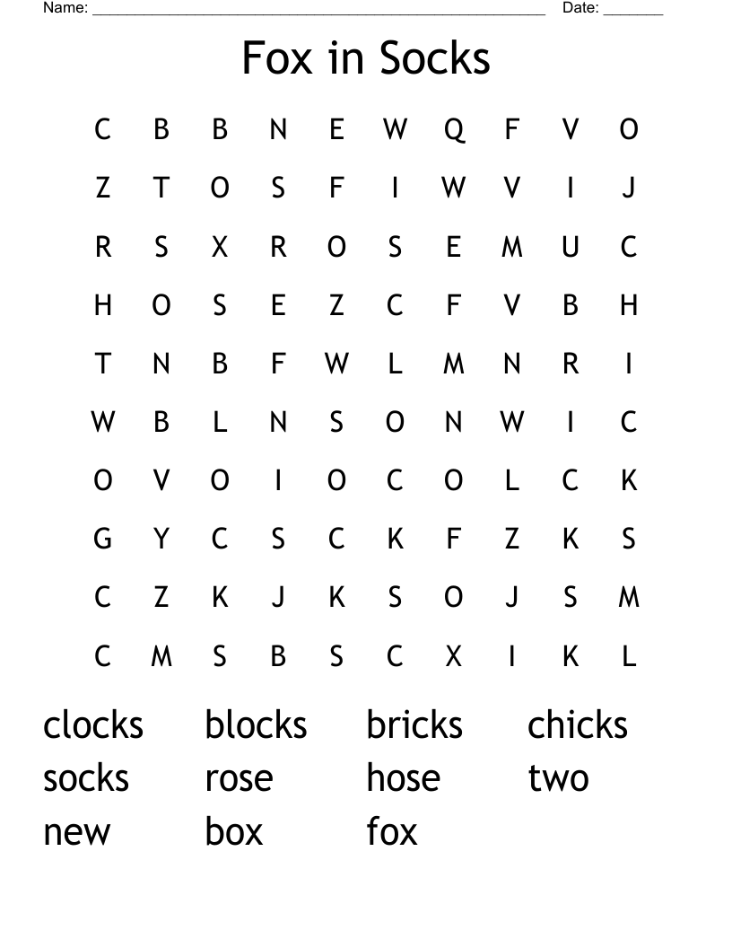 Fox in Socks Word Search