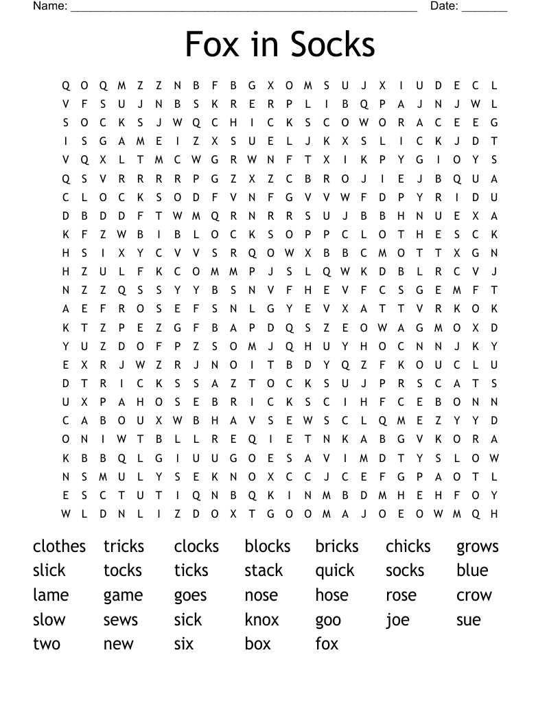 Fox in Socks Word Search