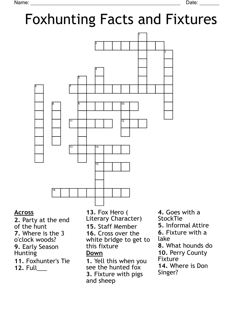 Foxhunting Facts and Fixtures Crossword