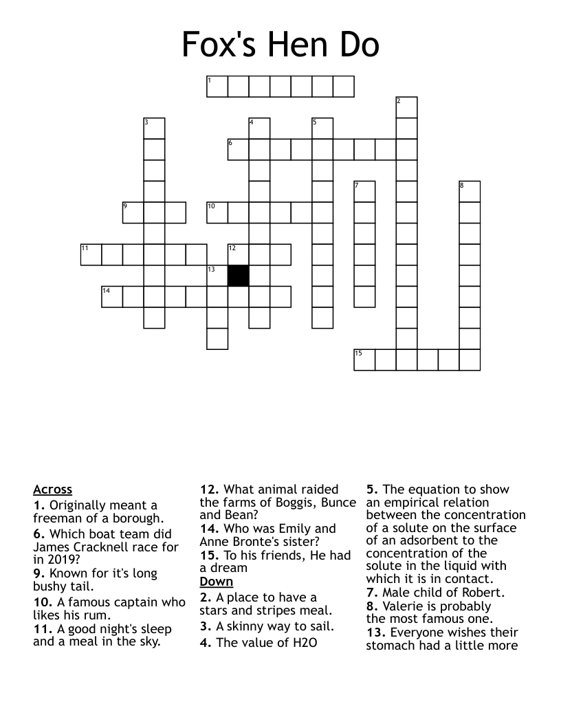 Fox's Hen Do Crossword