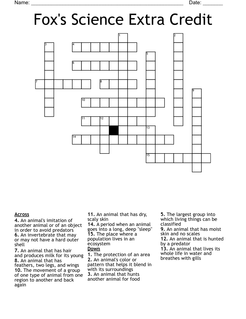 Fox's Science Extra Credit Crossword
