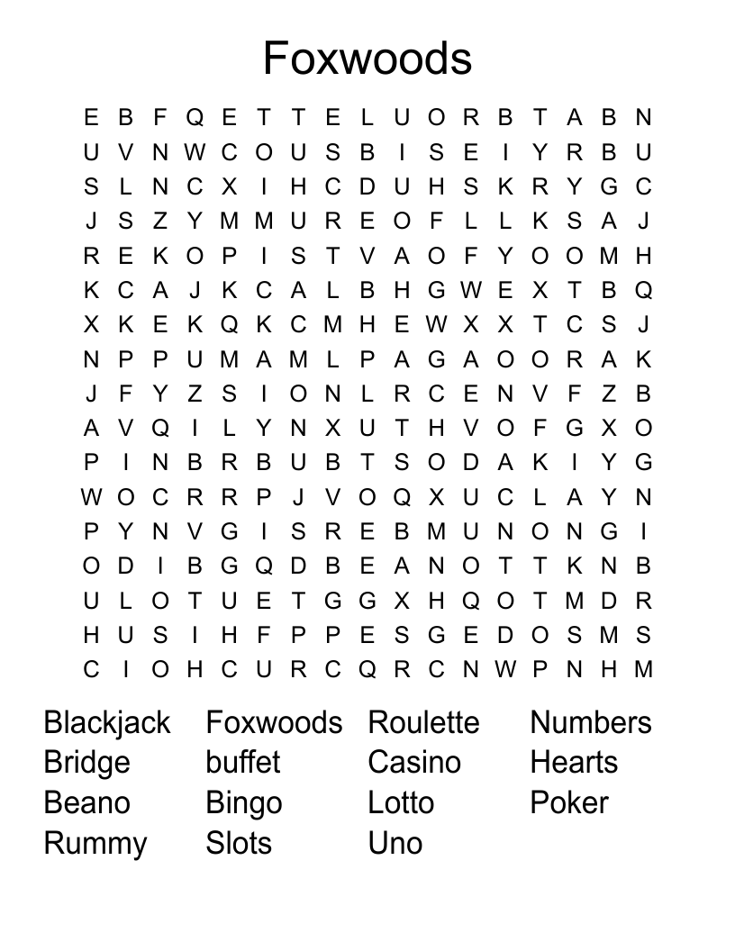 Foxwoods  Word Search