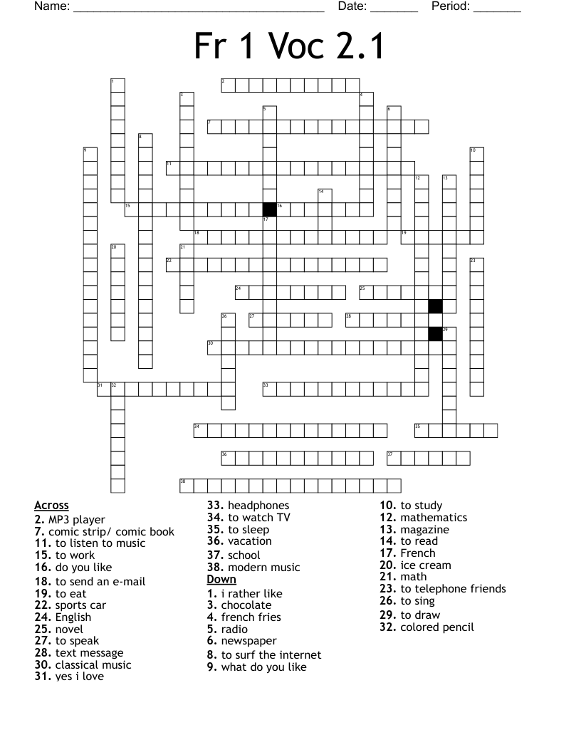 Fr 1 Voc 2.1 Crossword
