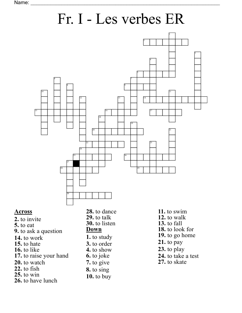 Fr. I  - Les verbes ER Crossword
