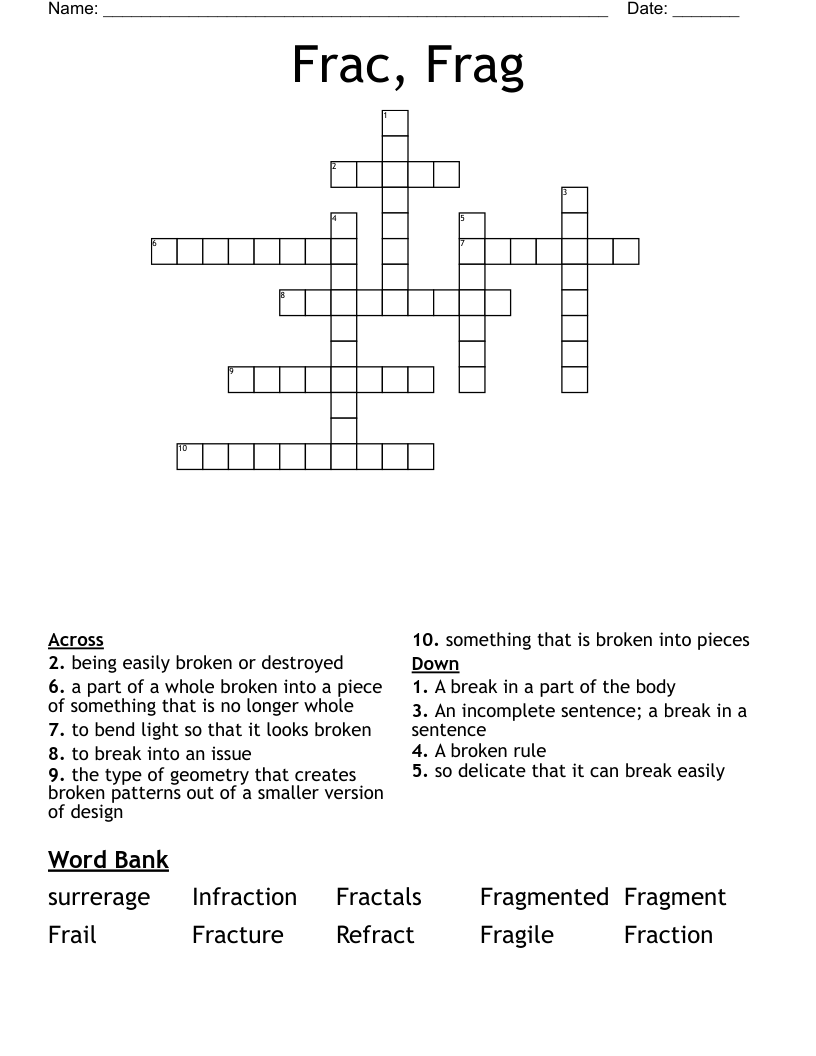 Frac, Frag Crossword