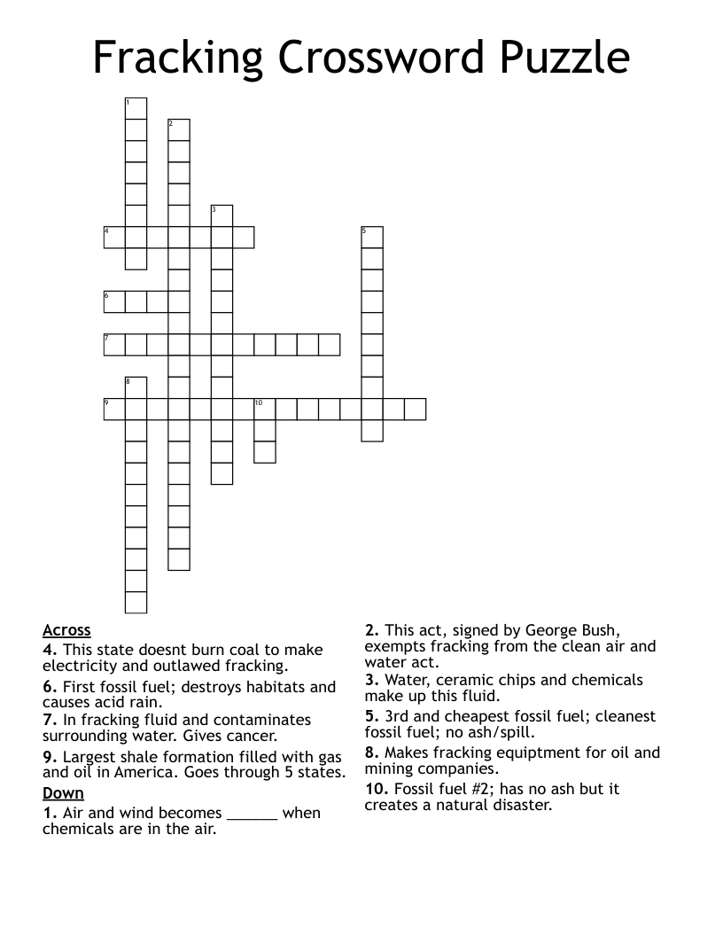 Fracking Crossword Puzzle