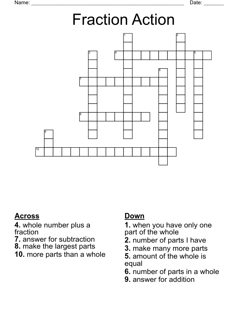 Fraction Action Crossword