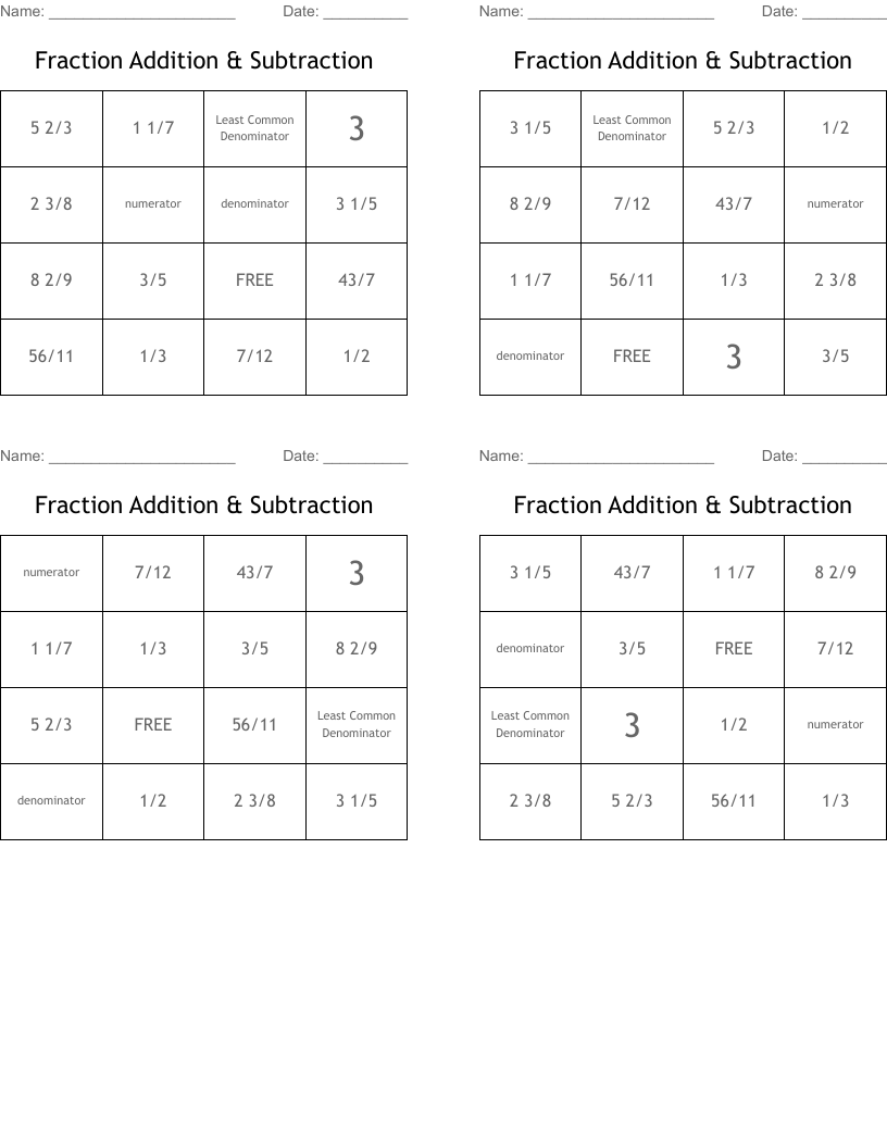 Fraction Addition & Subtraction