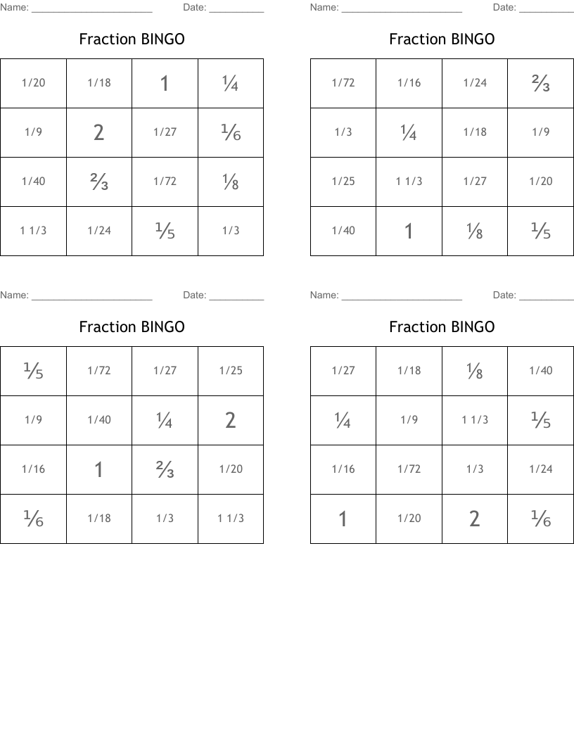 Fraction BINGO