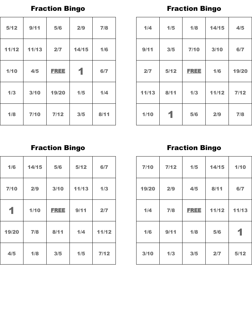 Fraction Bingo