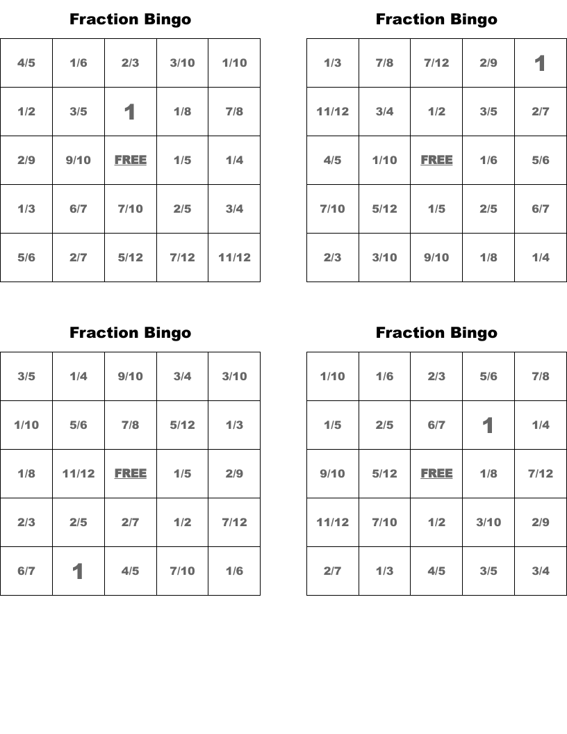 Fraction Bingo