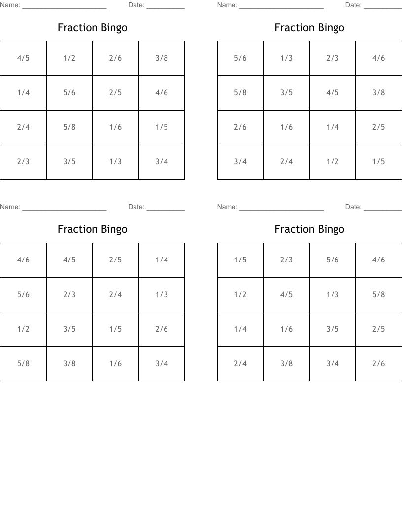 Fraction Bingo