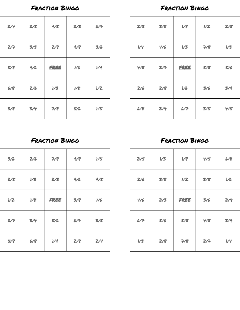 Fraction Bingo