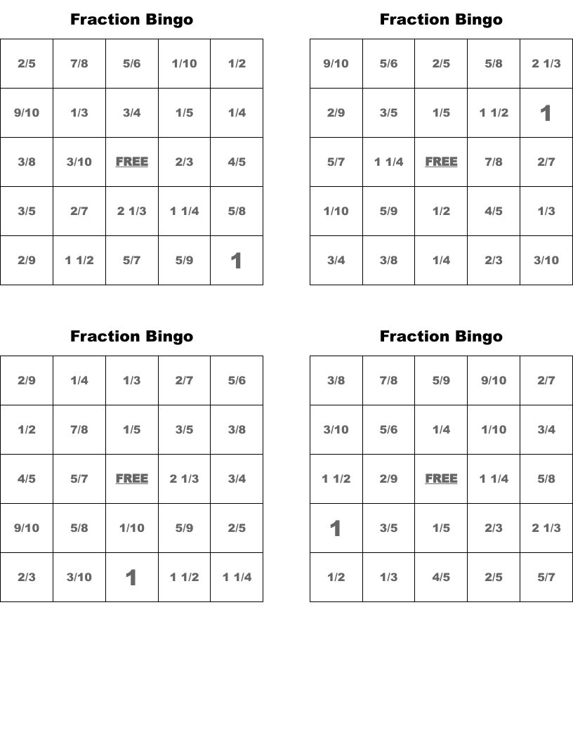 Fraction Bingo