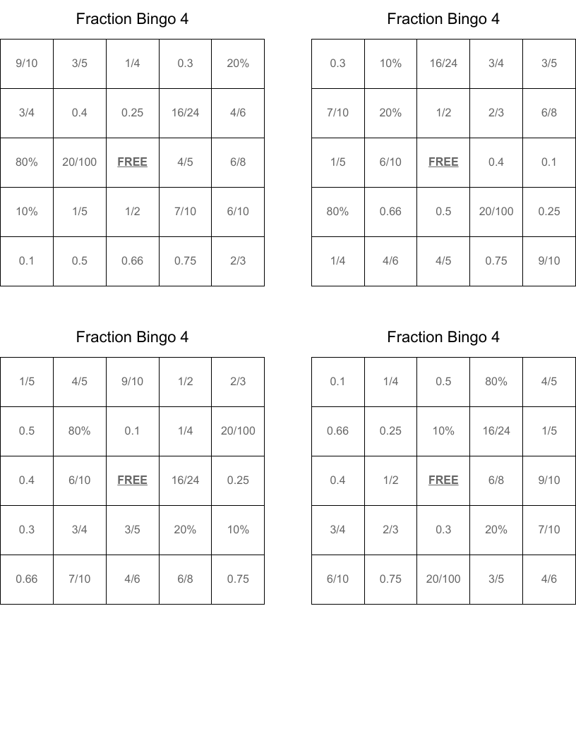 Fraction Bingo 4