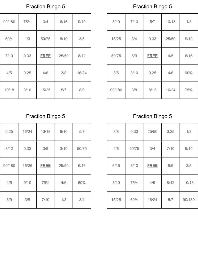 Fraction Bingo 5