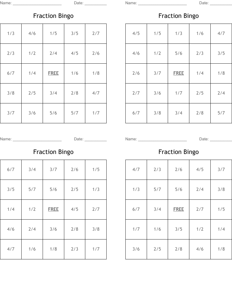 Fraction Bingo
