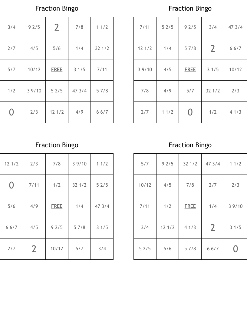 Fraction Bingo