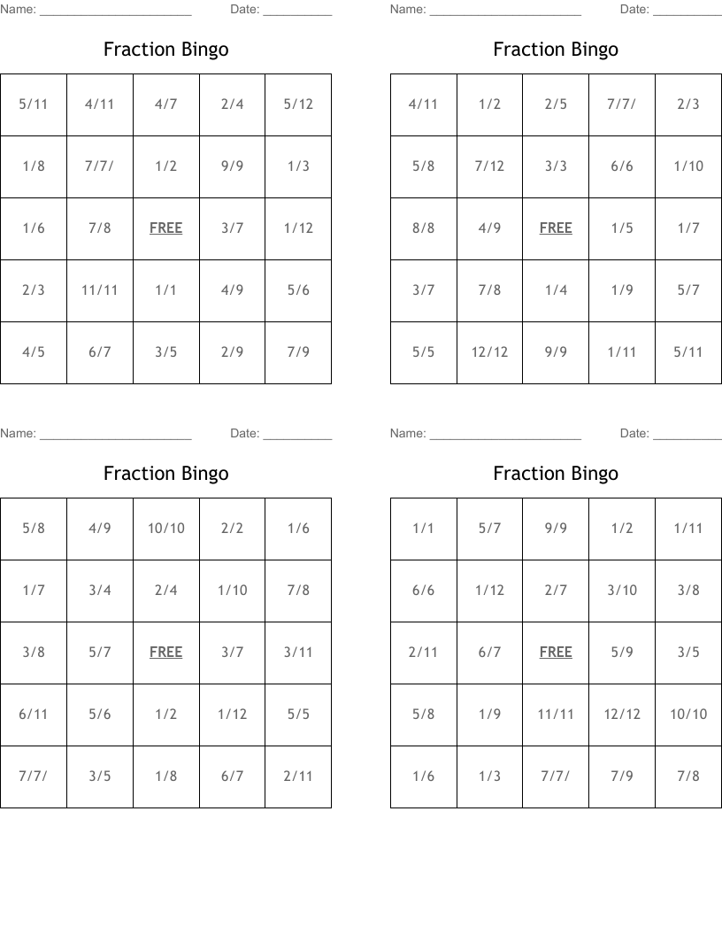 Fraction Bingo