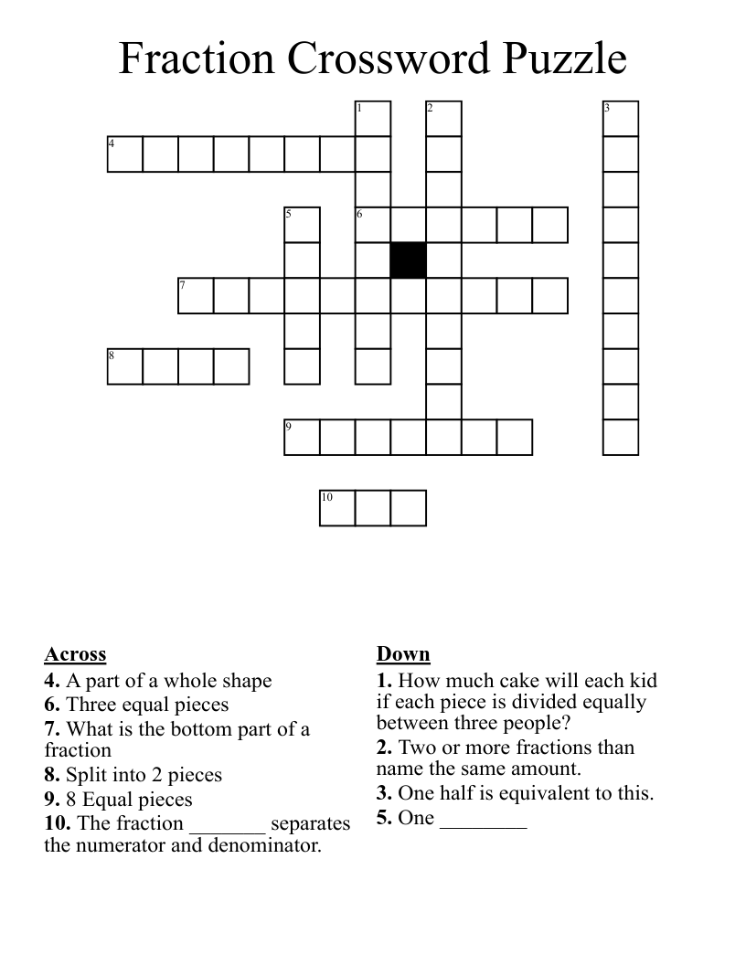 Fraction Crossword Puzzle