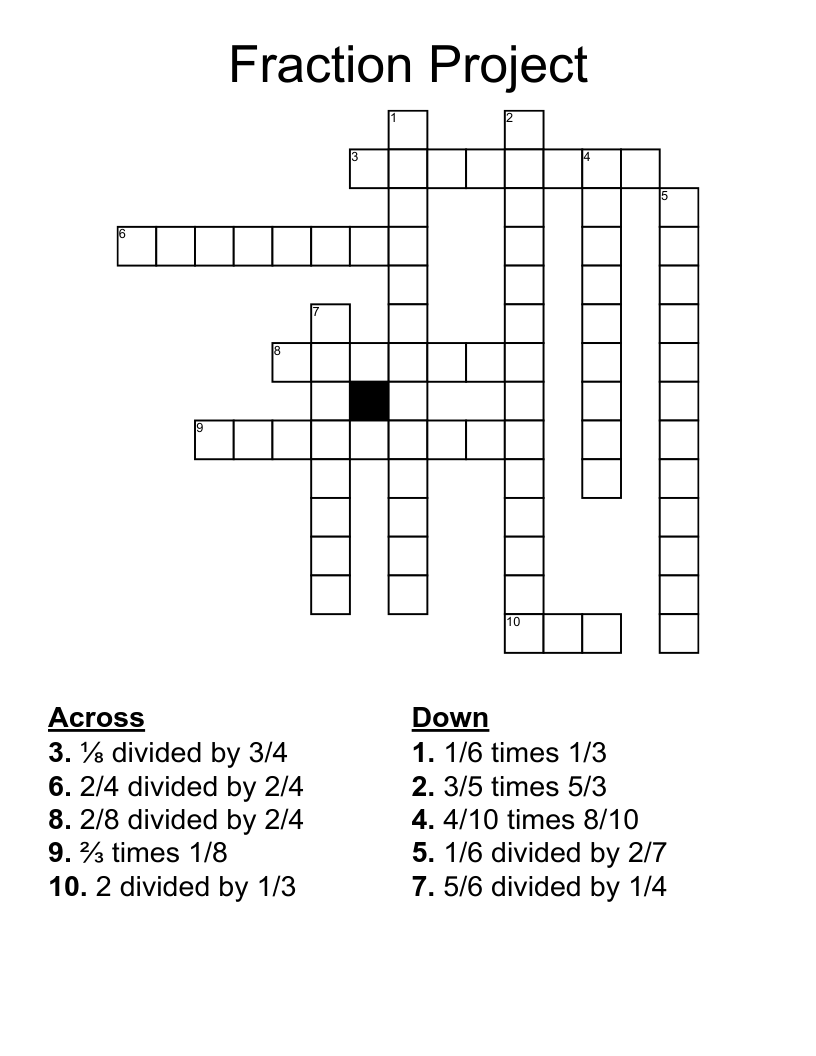 Fraction Project Crossword