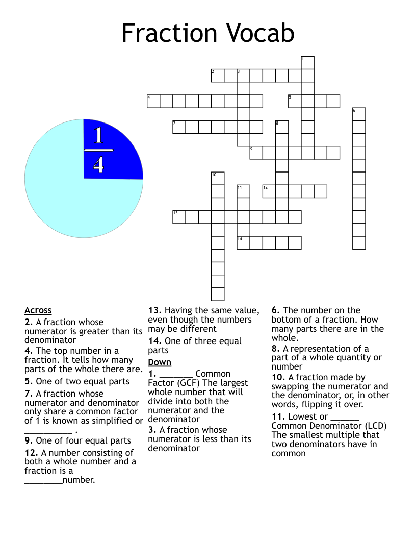 Fraction Vocab Crossword