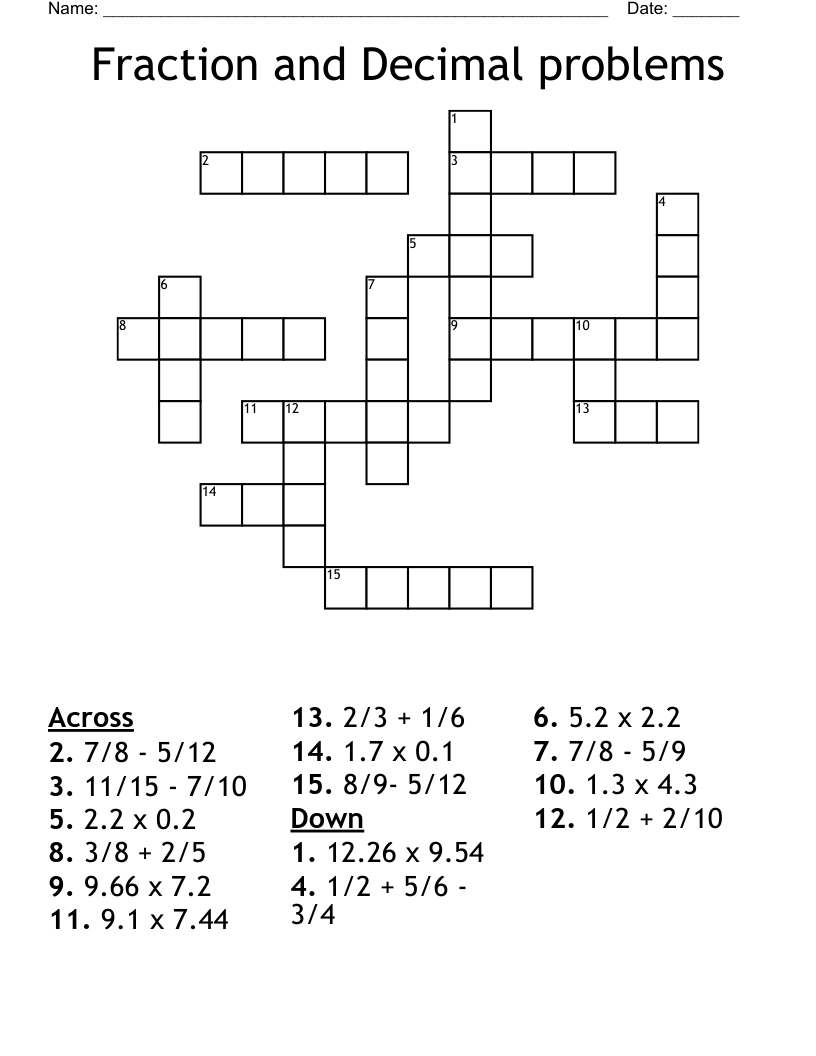 Fraction and Decimal problems  Crossword