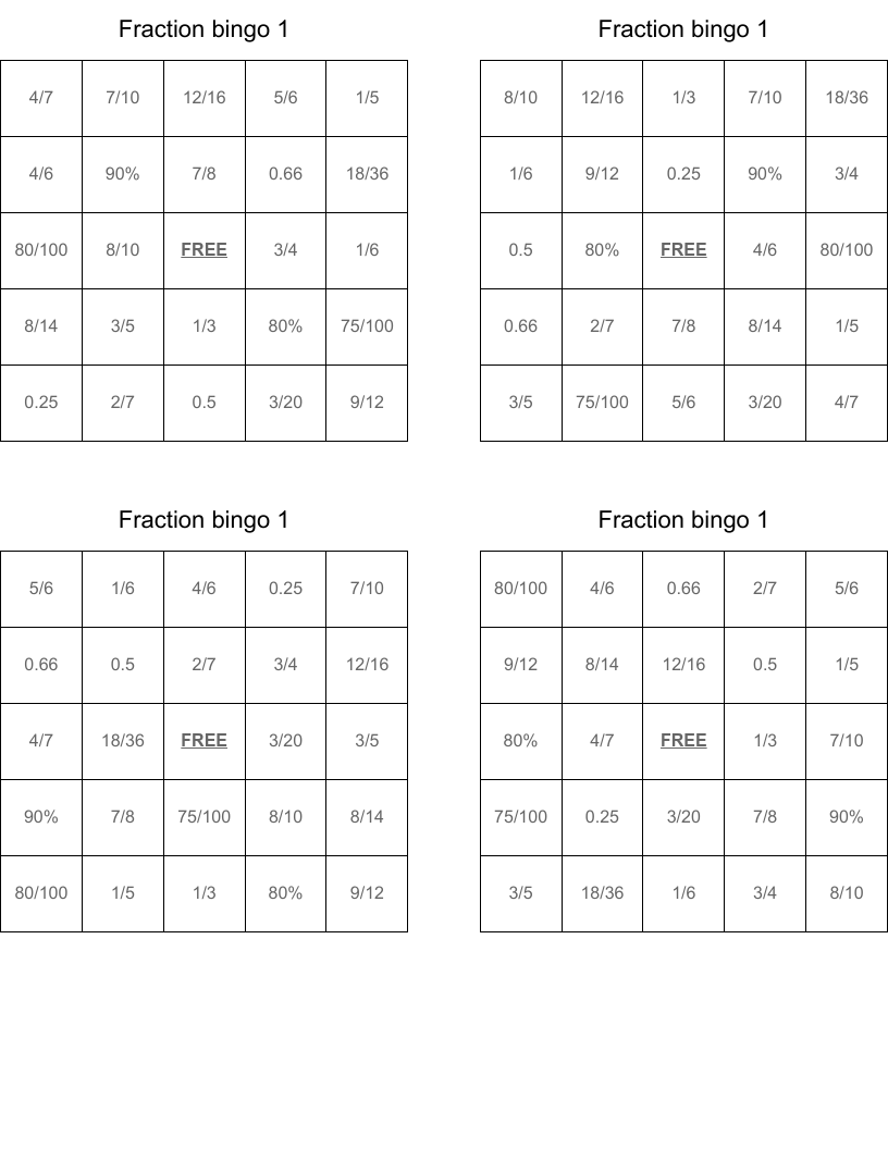 Fraction bingo 1