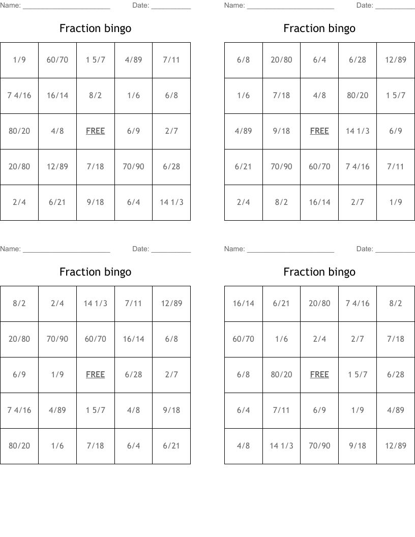 Fraction bingo