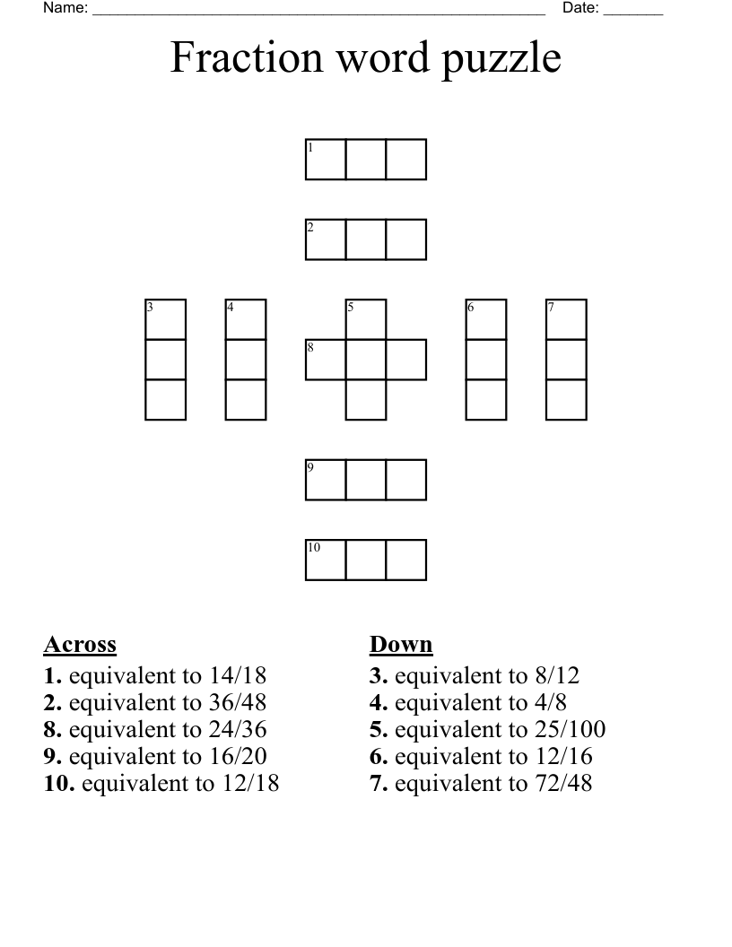 Fraction word puzzle Crossword