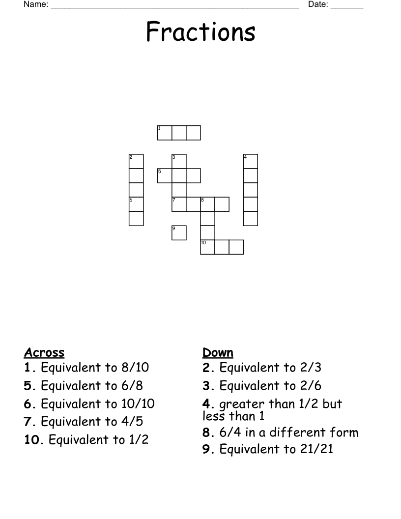 Fractions Crossword