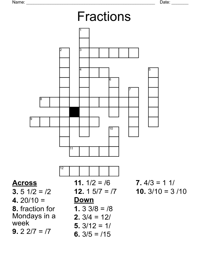Fractions Crossword