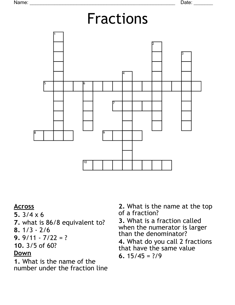 Fractions Crossword