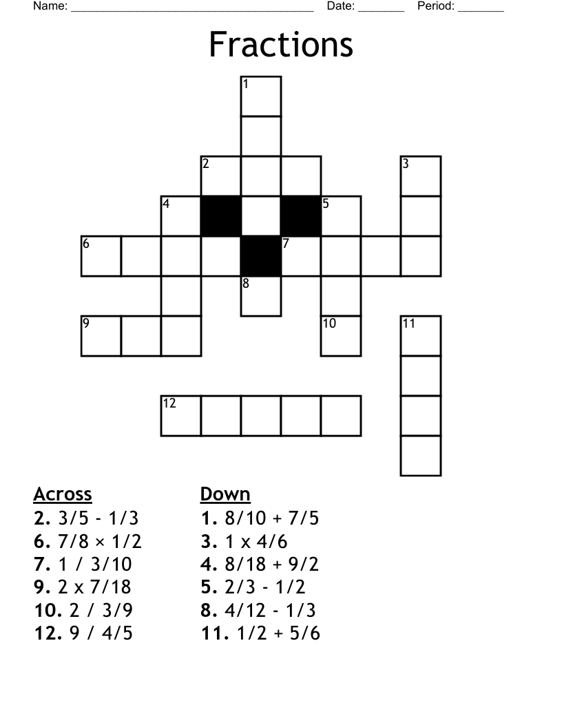 Fractions Crossword
