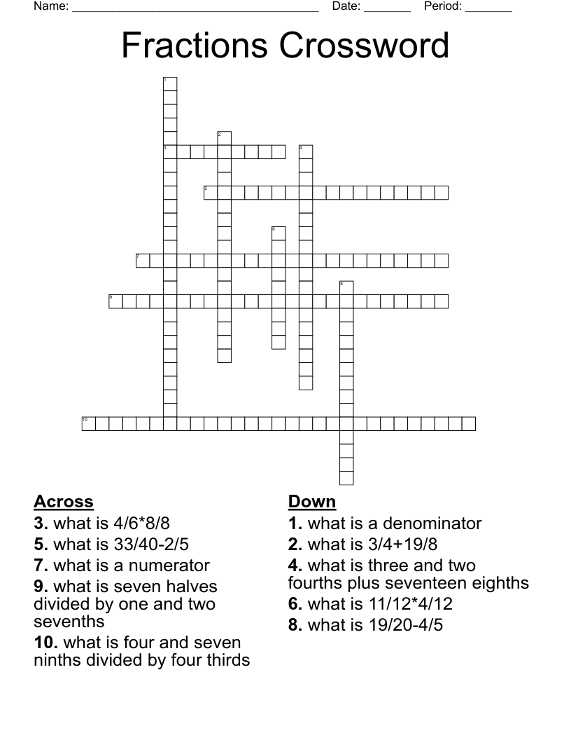 Fractions Crossword