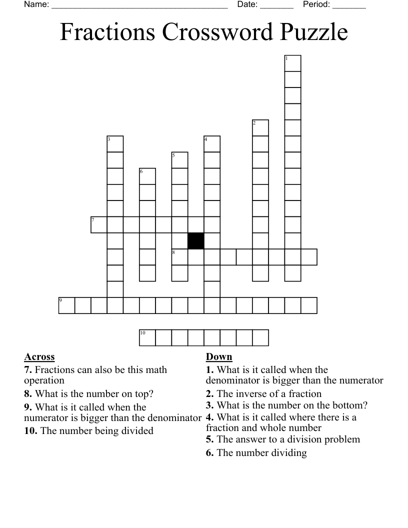 Fractions Crossword Puzzle