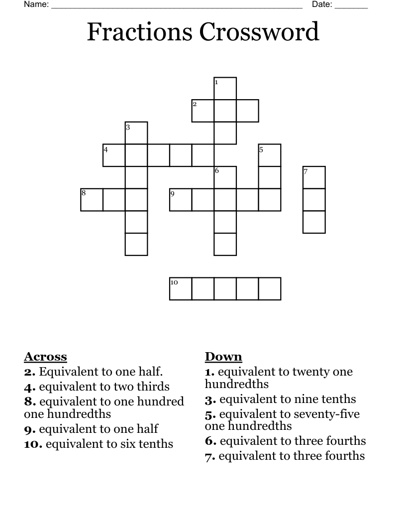 Fractions  Crossword