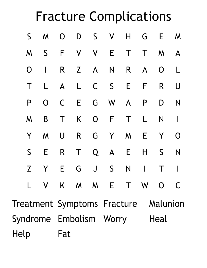 Fracture Complications Word Search