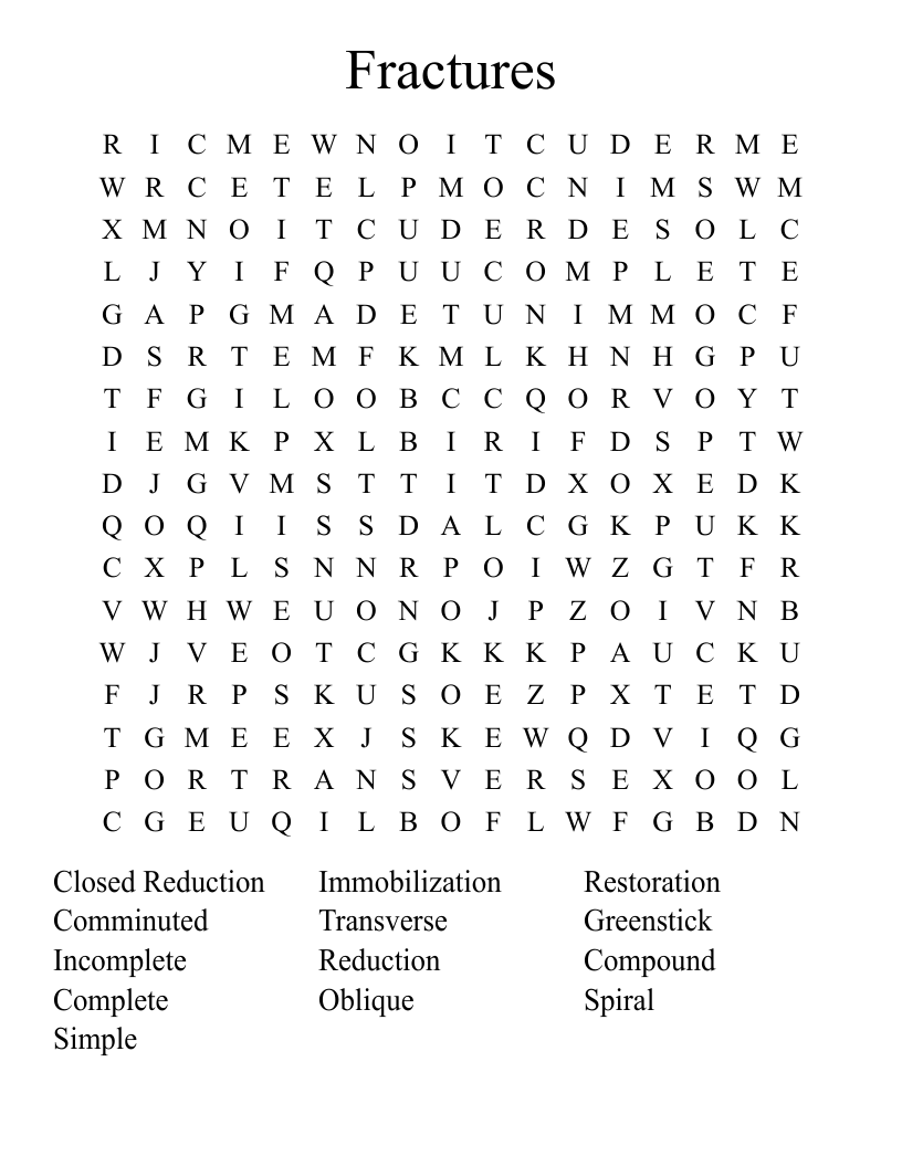 Fractures Word Search