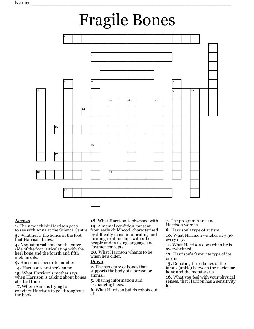 Fragile Bones Crossword