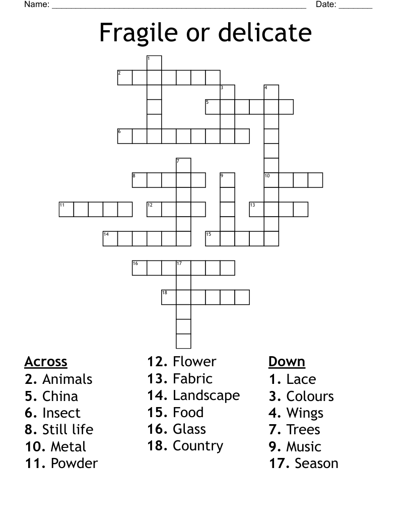 Fragile or delicate Crossword