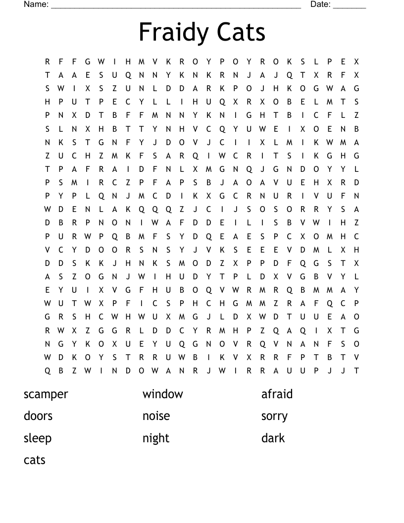 Fraidy Cats  Word Search