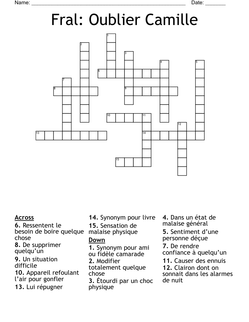 Fral: Oublier Camille Crossword