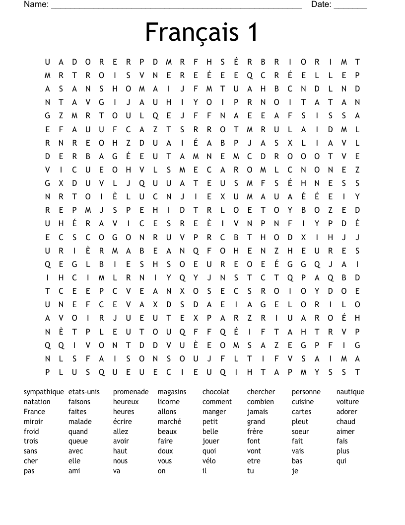 Français 1 Word Search