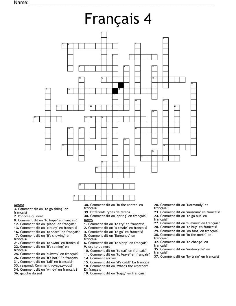Français 4 Crossword