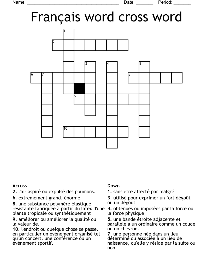 Français word cross word