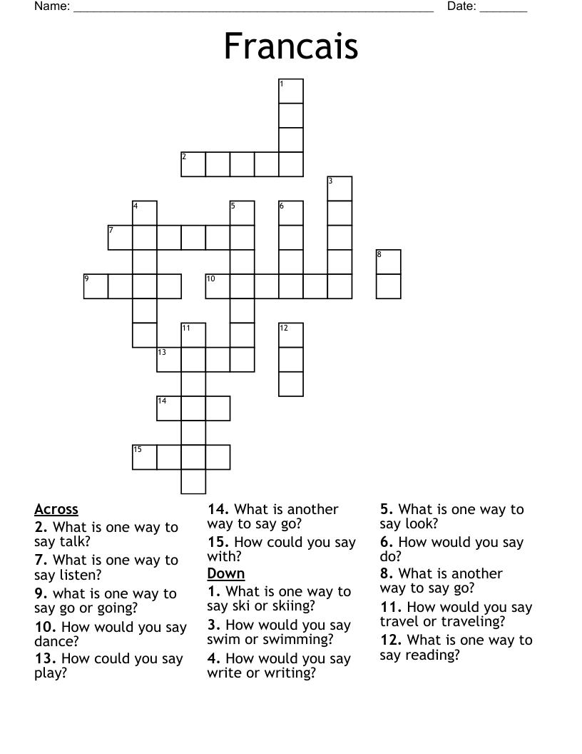 Francais Crossword